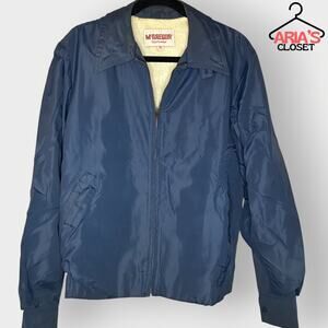 Vintage Navy Blue Zip-Up Jacket w/ Fur Lining (Size M - Unisex)